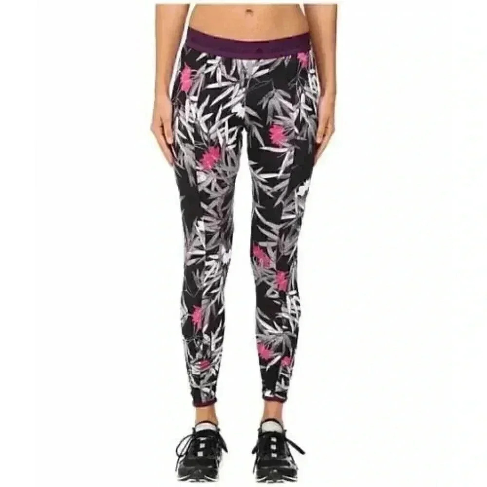 Stella McCartney x  Adidas floral purple black "clima bamboo" white leggings S